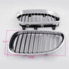 Left & Right Front Bumper Kidney Grilles Hood Grill Replacement For BMW E60 E61 5 Series M5 2003 2004 2005 2006 2007 2008 2009 2010 Silver