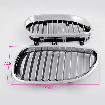 Left & Right Front Bumper Kidney Grilles Hood Grill Replacement For BMW E60 E61 5 Series M5 2003 2004 2005 2006 2007 2008 2009 2010 Silver