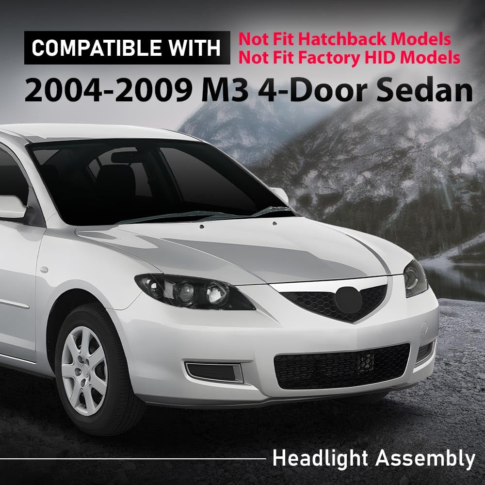 G-PLUS Projector Headlights Headlamps Fit Mazda 3 4-Door Sedan 2004-2009 NOT Fit Hatchback Models, Not Fit Factory HID Models Clear Lens Black Housing Clear Reflector,faros delanteros