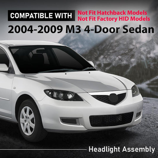 G-PLUS Projector Headlights Headlamps Fit Mazda 3 4-Door Sedan 2004-2009 NOT Fit Hatchback Models, Not Fit Factory HID Models Clear Lens Black Housing Clear Reflector,faros delanteros