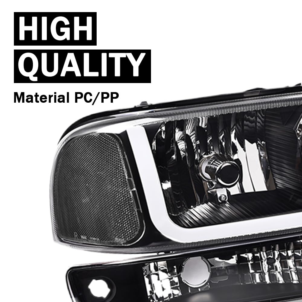 G-PLUS LED DRL Headlights Assembly, Compatible with 1999-2007 GMC Sierra 1500/2001-2007 GMC Sierra 1500 HD Bumper Headlamps, Clear Lens Black Housing Clear Reflector,faros delanteros
