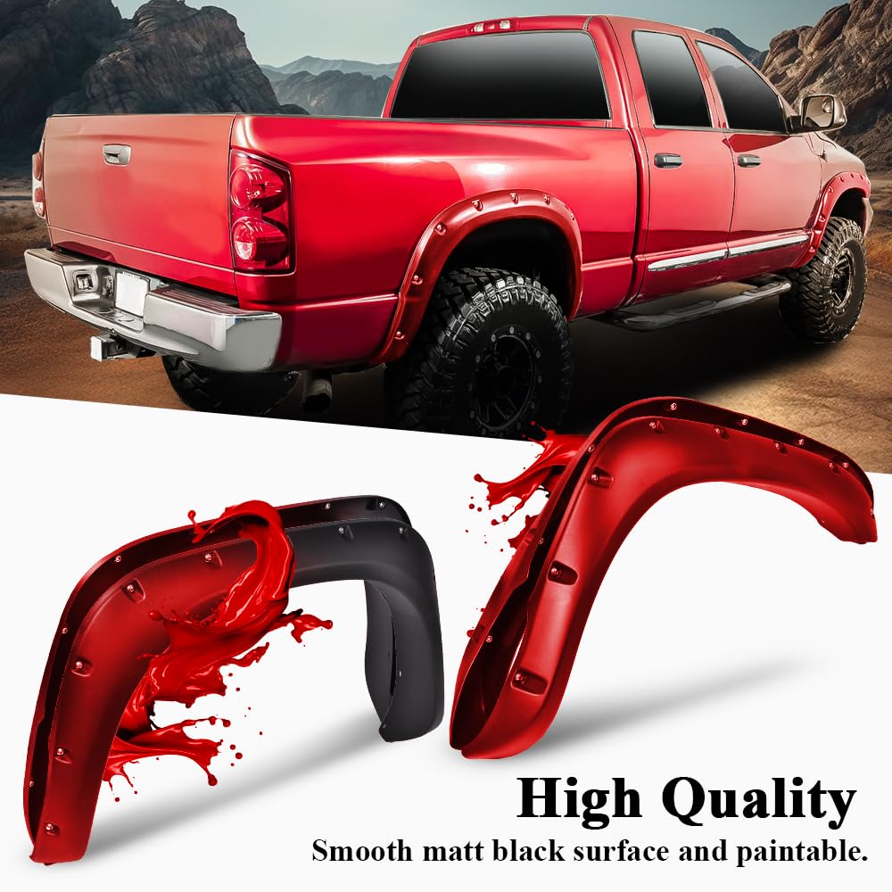 G-PLUS Fender Flares Compatible with Dodge Ram 1500 2002-2008 Fit Dodge Ram 2500 3500 2003-2009 Wheel Opening Molding Arch Trim 4PCS Black
