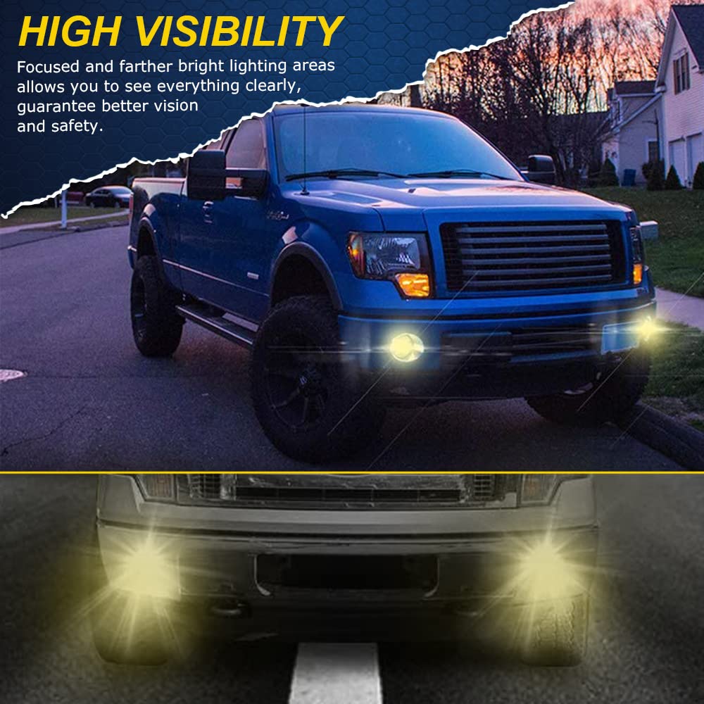 G-PLUS Bumper Fog Lights Compatible With 2011-2014 Ford F150, (NOT For SVT Raptor Models),Driving Fog Lamps w/Switch/Bracket/Bulbs Pair (Yellow lens)