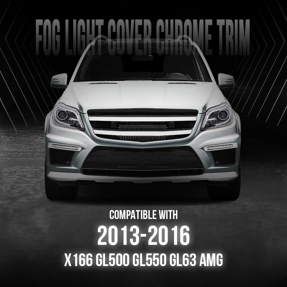 G-PLUS Front Fog Light Cover Chrome Trim Driver and Passenger Side Compatible with Benz X166 GL500 GL550 GL63 AMG 2013-2016 A1668851774 A1668851874