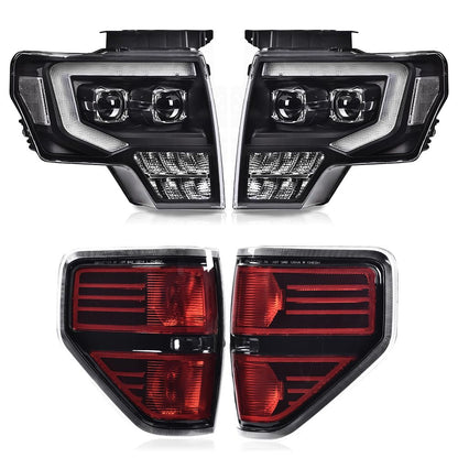 G-PLUS Pair Headlights Assembly & Tail lights Headlamps + Taillamps Compatible with 2009 2010 2011 2012 2013 2014 Ford F150 (Clear Lens Black Housing Headlights + Tail lights)