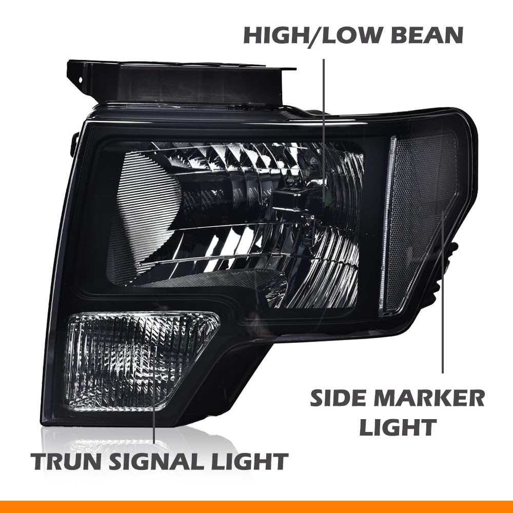 G-PLUS Left & Right Headlights Assembly Front Headlamp & Rear Tail Lights Compatible with Ford F150 2009-2014 DL3Z13008A, DL3Z13008B Black
