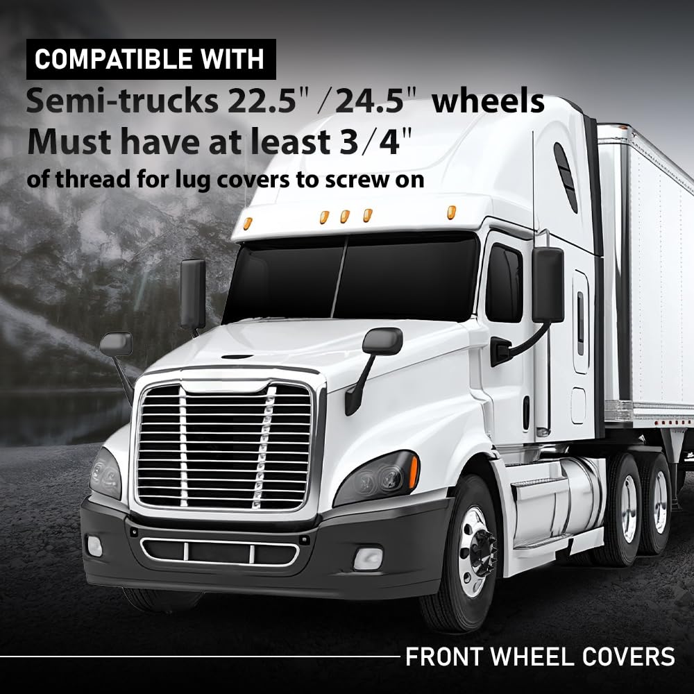 G-PLUS Front Wheel Covers 33mm Spiked Hub Axle Compatible with Semi-Trucks 22.5" and 24.5" Wheels, ABS Plastic Black Pair Semi Truck Hub Covers
