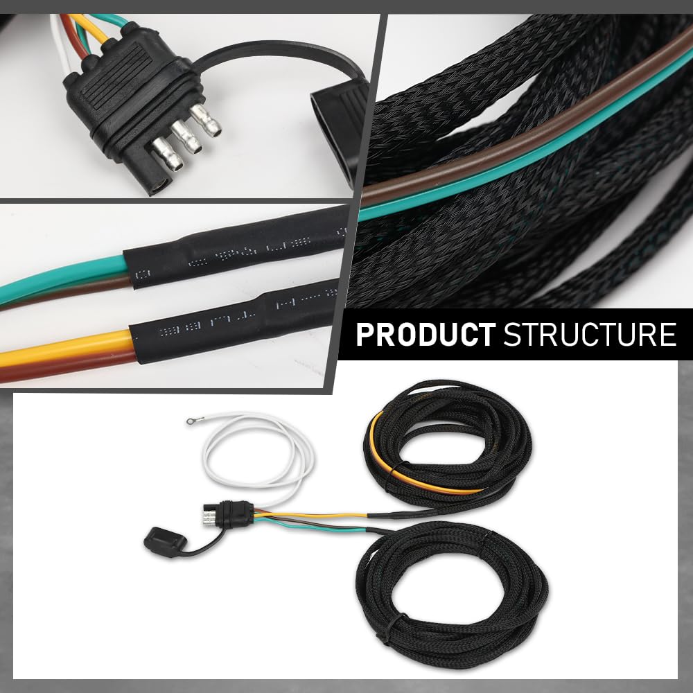 G-PLUS 22Ft 4 Pin 5 Wire Flat Trailer Wiring Harness Kit Copper Wire Wishbone Style Fit for Boat ATV Trailer Tail Light