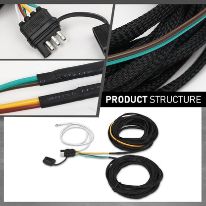 G-PLUS 22Ft 4 Pin 5 Wire Flat Trailer Wiring Harness Kit Copper Wire Wishbone Style Fit for Boat ATV Trailer Tail Light
