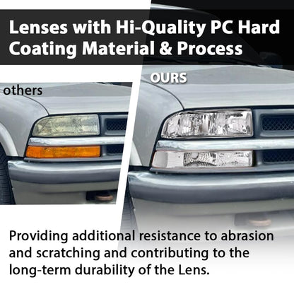 G-PLUS Headlights Corner Bumper Turn Signal w/o Bulbs Fit Chevy Blazer 1998-2005 / Fits Chevy S10 Pickup 1998-2004 Clear Lens Chrome Housing Clear Reflector Bumper Headlamps,faros delanteros Assembly