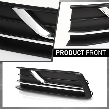G-PLUS Front Left Fog Light Cover w/Chrome Trim Compatible with Volkswagen Passat 2016-2019 Black Driver Side without Sensor Hole