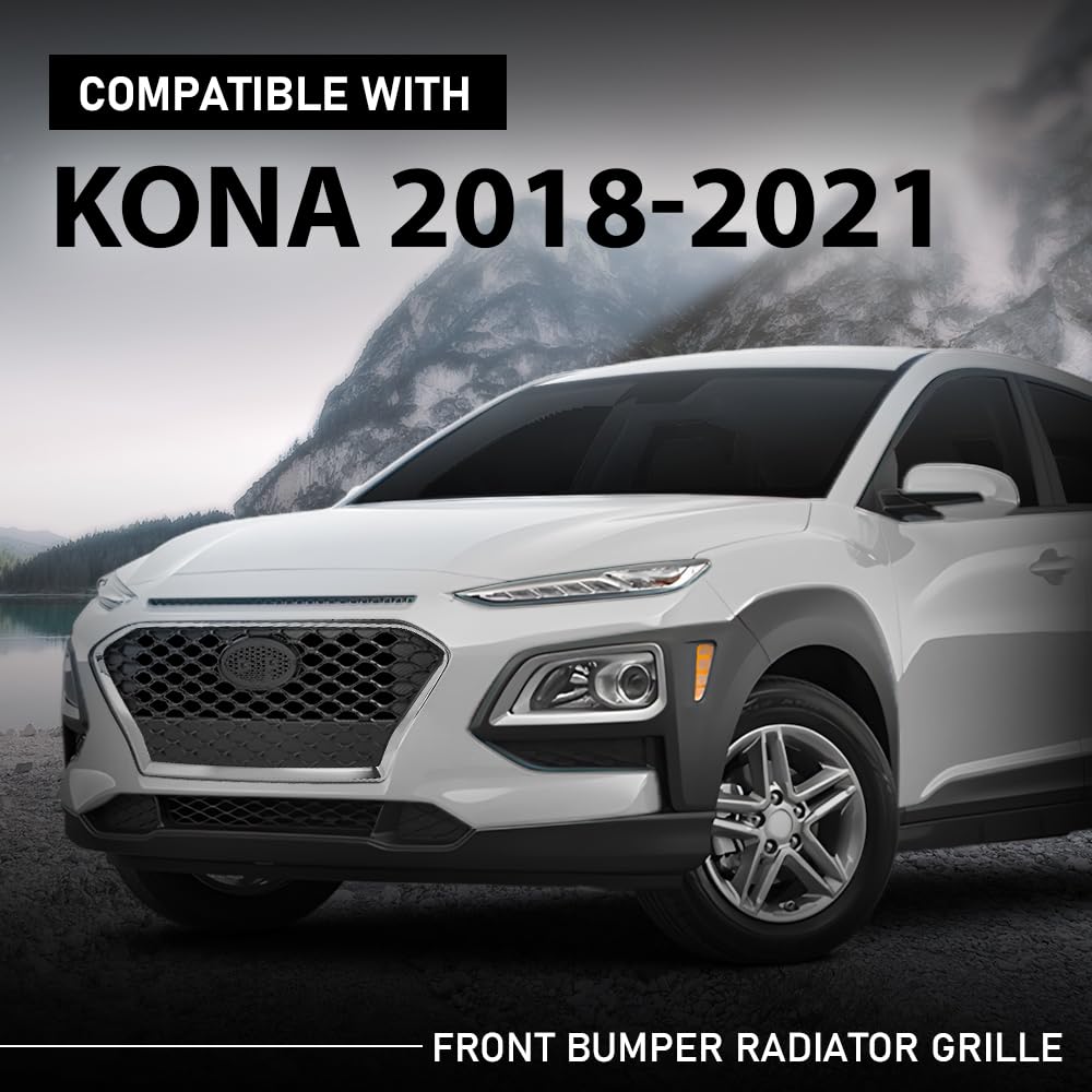 G-PLUS Front Bumper Grille Chrome Trim Compatible with Hyundai Kona Hatchback 2018-2021 86350J9100