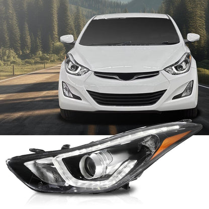G-PLUS Headlight DRL LED Projector Driver LH Compatible with Hyundai Elantra 2014-2016 Clear Lens Black Housing Amber Reflector Bumper Headlamps,faros delanteros