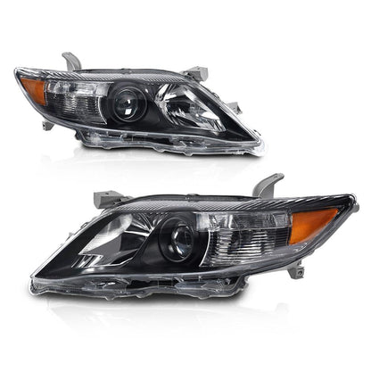 G-PLUS Projector Headlights Head Lamps Without Bulbs LH&RH Compatible with 2010-2011 Toyota Camry Black Housing Clear Lens Amber Reflector Bumper Headlamps,faros delanteros