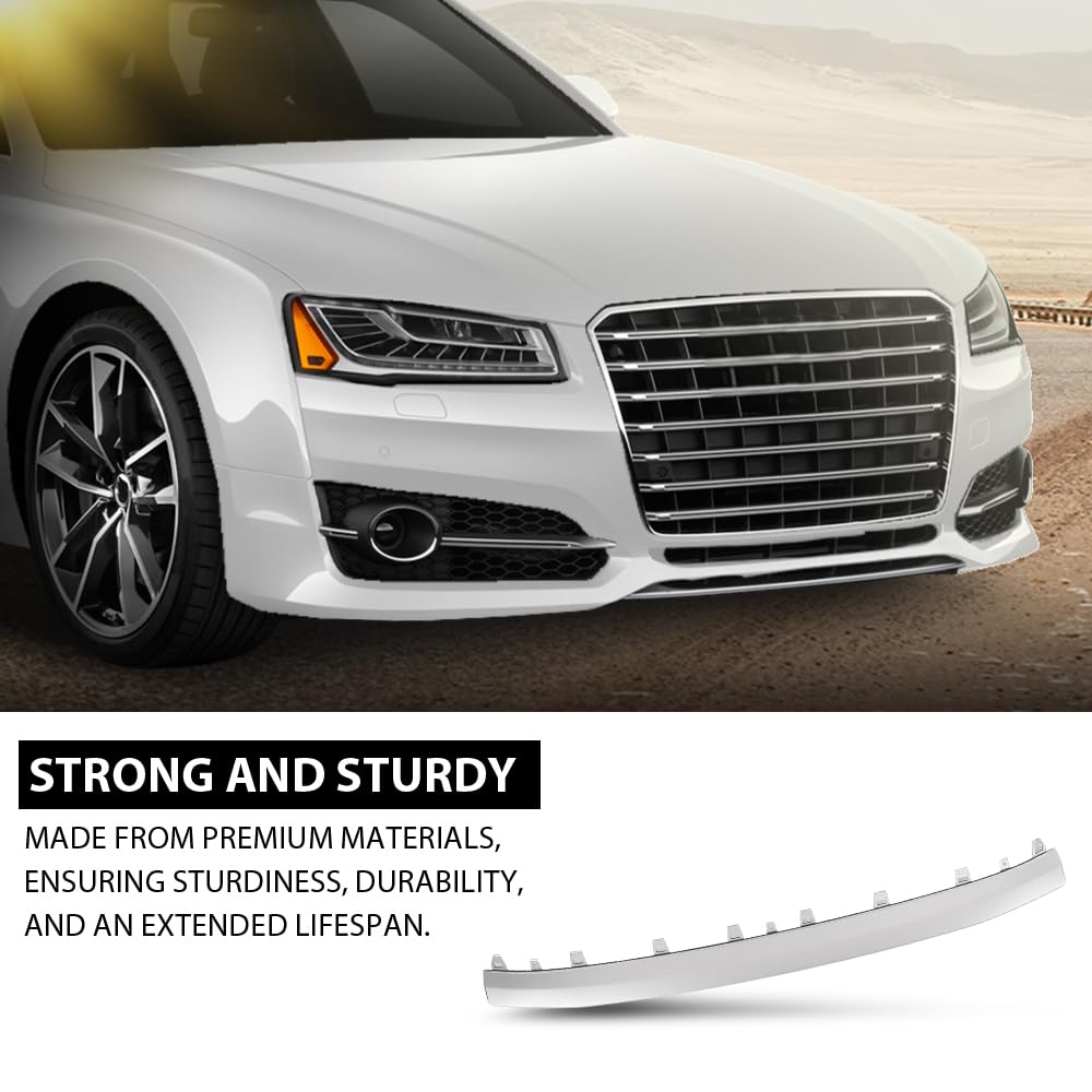 G-PLUS Front Bumper Cover Lower Spoiler Molding Trim, Compatible with Audi A8 & S8 2015-2018 W/S-Line Package, Silvery, AU40807110, 4H0807110C