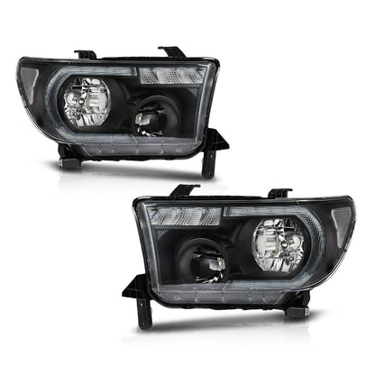 G-PLUS LED Headlights Halogen Headlamps Compatible with Toyota Tundra 2007-2013,Fit Toyota Sequoia 2008-2017 Clear Lens Black Housing Clear Reflector,faros delanteros