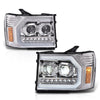 G-PLUS LED DRL Headlights Assembly Compatible with GMC Sierra 1500 2007-2013/Fit GMC Sierra 2500HD 3500HD 2007-2014 Left & Right Headlamps Clear Lens Chrome Housing Amber Reflector,faros delanteros