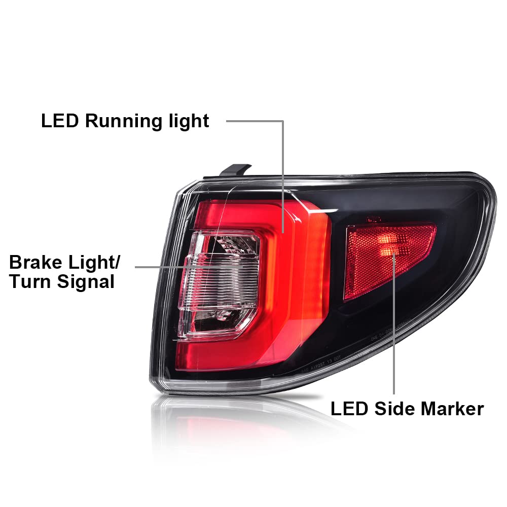 G-PLUS LED Rear Right Tail Light Assembly Compatible with GMC Acadia 2013-2016, Fit GMC Acadia Limited 2017, Right Passenger Side Rear Brake Lamp, Clear Lens Red/Black Housing