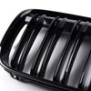 Front Kidney Grille Replacement For BMW X1 F48 F49 2016-2020 Double Line Glossy Black Grill One Pair