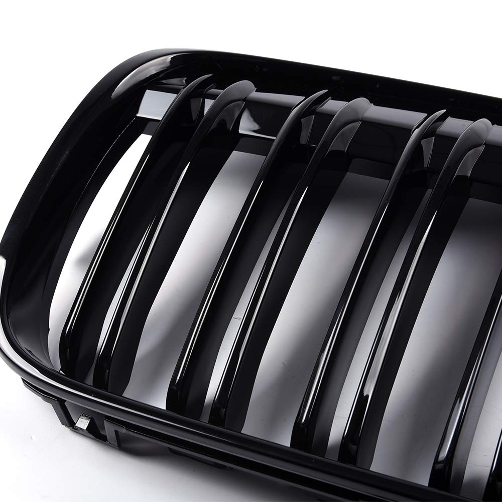 Front Kidney Grille Replacement For BMW X1 F48 F49 2016-2020 Double Line Glossy Black Grill One Pair