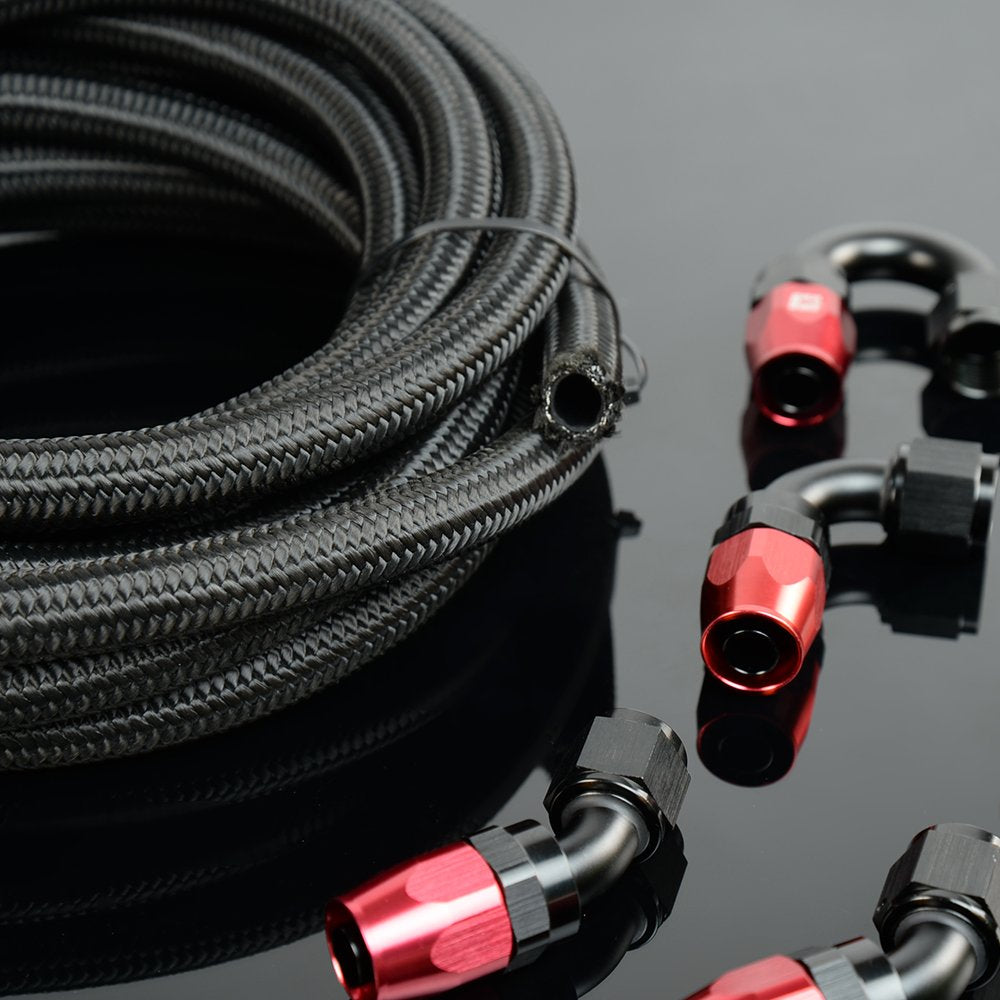 G-PLUS Stainless Steel Oil/Fuel Hose & Fitting Hose End Adaptor Kit,Transmission Gas Oil Fuel Line Fittings Kit 5 Meter Universal Replacement (10AN, Black)