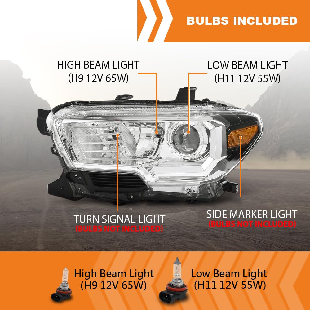G-PLUS Headlight Assembly Left and Right Side w/o LED Daytime Running Light Compatible with Toyota Tacoma SR5 Crew Cab/Extend Cab Pickup 2019-2023 2PCS White and Black