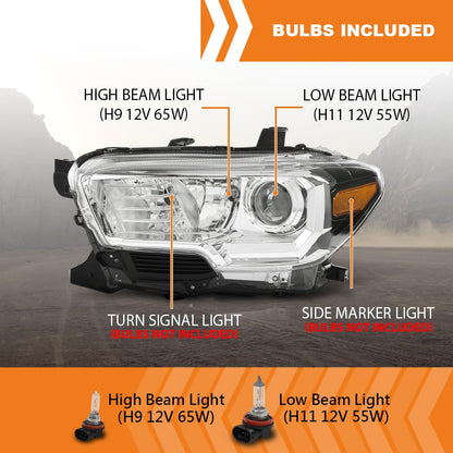 G-PLUS Headlight Assembly Left and Right Side w/o LED Daytime Running Light Compatible with Toyota Tacoma SR5 Crew Cab/Extend Cab Pickup 2019-2023 2PCS White and Black