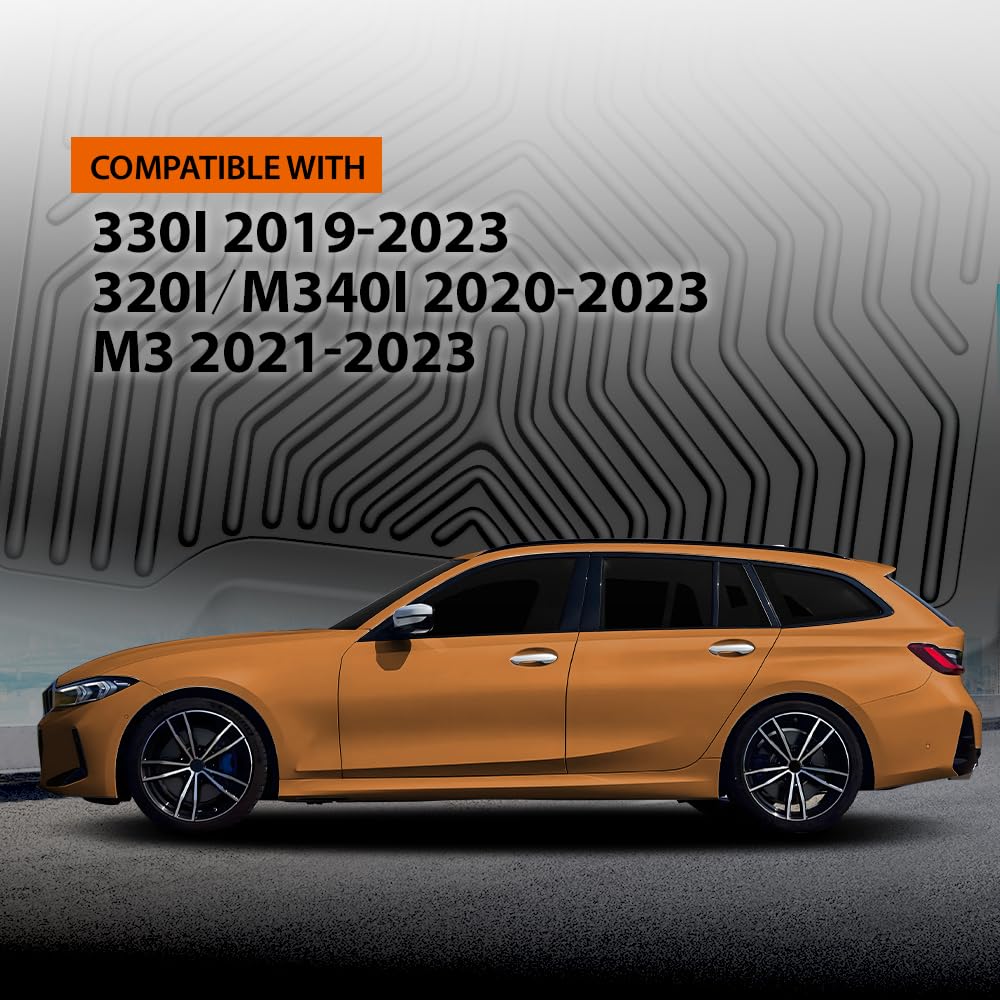 G-PLUS TPE Floor Mats Fit BMW 330i 2019-2023 / 320i M340i 2020-2023 Fit BMW M3 2021-2023 1st & 2nd Row Truck Accessories Cargo Liners All Weather Protection 3PCS Alfombras para Carro Black