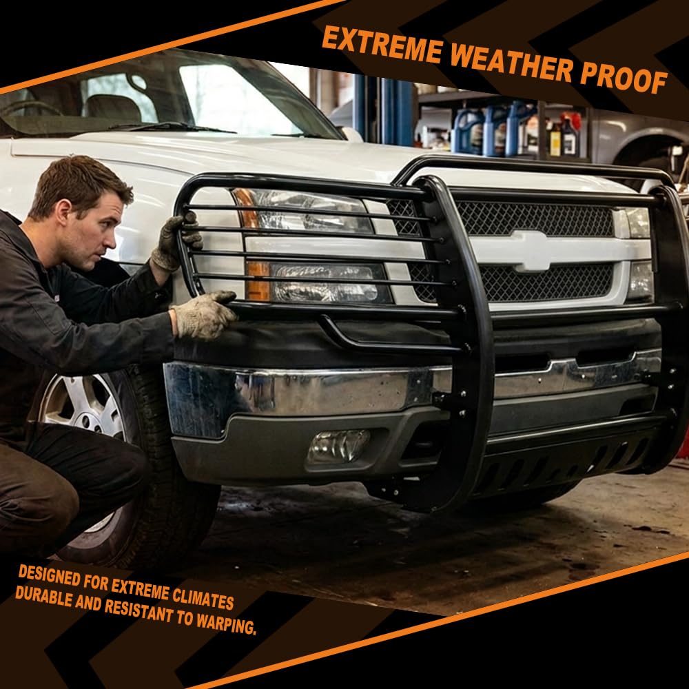G-PLUS Bumper Grille Grill Brush Guard Compatible with Chevy Avalanche 1500 2002-2006(With Body Cladding) Black