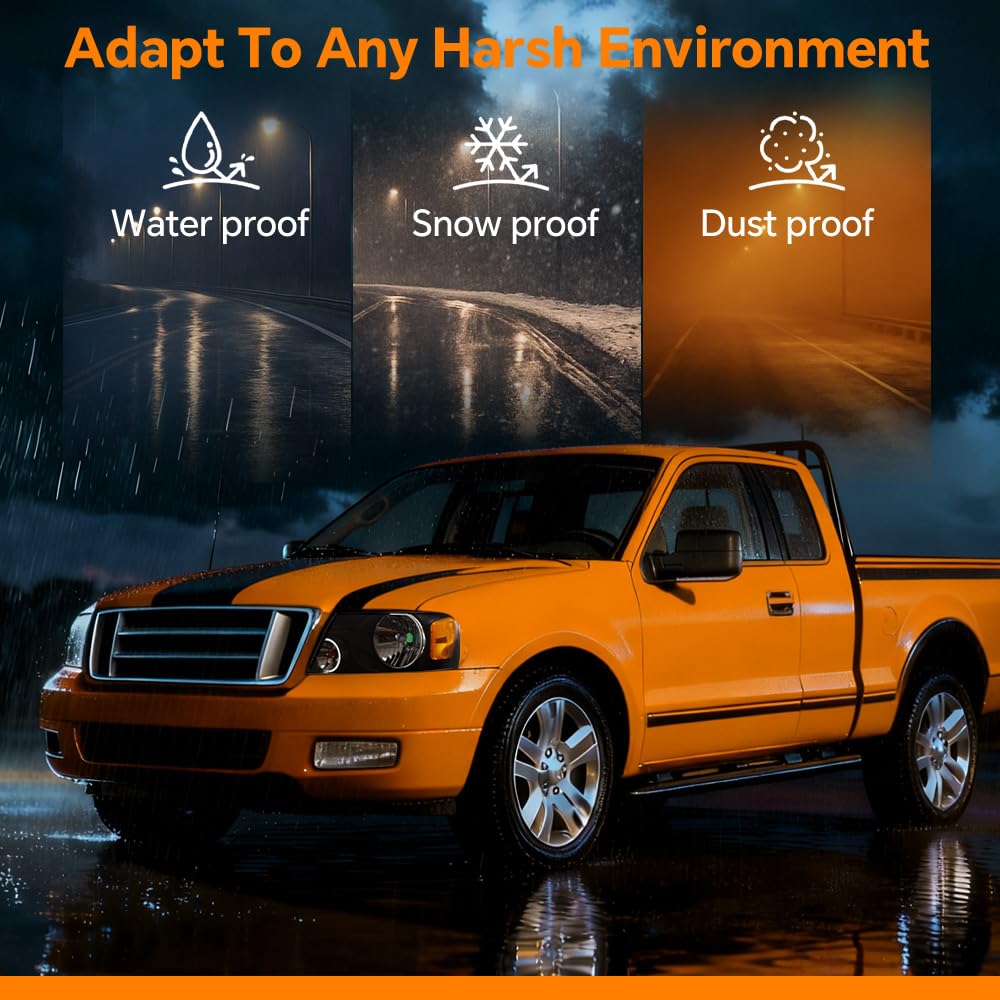 G-PLUS Headlights Assembly, Fit 2004-2008 Ford F150/2006-2008 Lincoln Mark Lt(NOT Fit 2004 F150 Heritage/Flareside Beds), Clear Lens Black Housing Amber ReflectorBumper Headlamps
