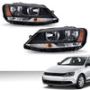 G-PLUS Headlights Headlamps w/Bulbs Compatible with Volkswagen Jetta 2011-2018 Left Right VW2502146, VW2503146 Clear Lens Black Housing Amber Reflector