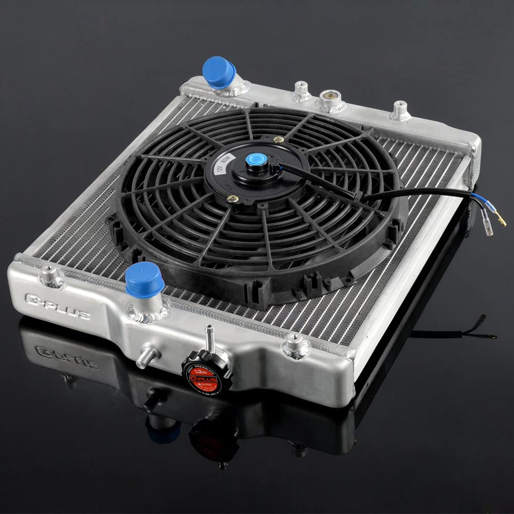 52mm Aluminum Racing Radiator Stop Leak Compatible for Honda Civic EK EG D15 D16 1992 1993 1994 1995 1996 1997 1998 1999 2000 + 12" Radiator Cooling Fan
