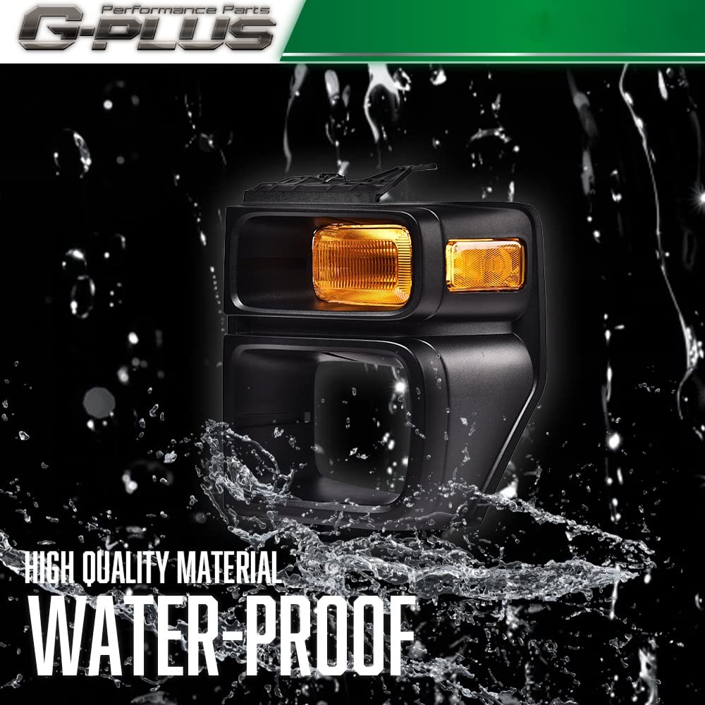 G-PLUS Headlight Trim Bezel with Parking Turn Signal Light Compatible With 08-14 Ford E150/08-14 Ford E250/08-19 Ford E350 (Driver & Passenger Side)