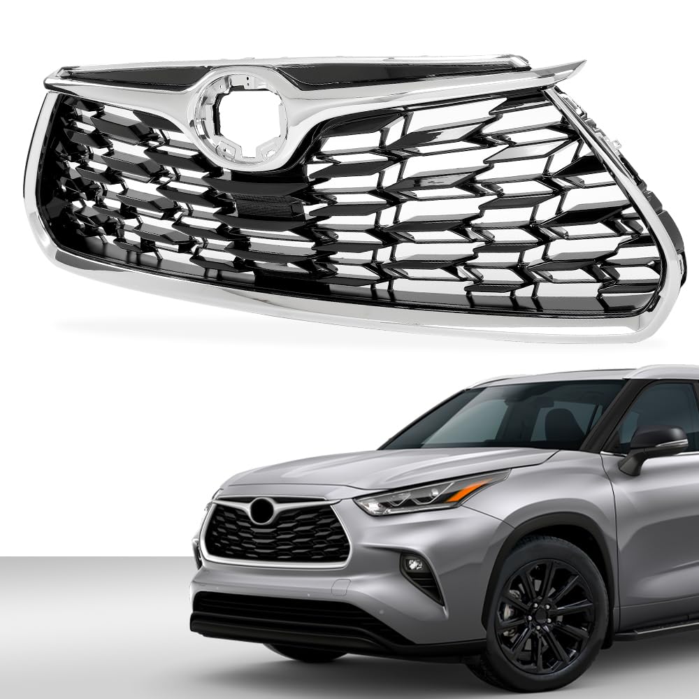 G-PLUS Front Bumper Upper Grille Chrome Trim Grill Compatible with Toyota Highlander 2020 2021 2022, Not fit XSE models 531010E370, TO1200456 Silver