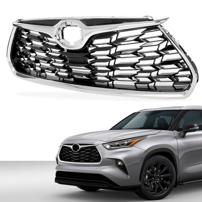 G-PLUS Front Bumper Upper Grille Chrome Trim Grill Compatible with Toyota Highlander 2020 2021 2022, Not fit XSE models 531010E370, TO1200456 Silver