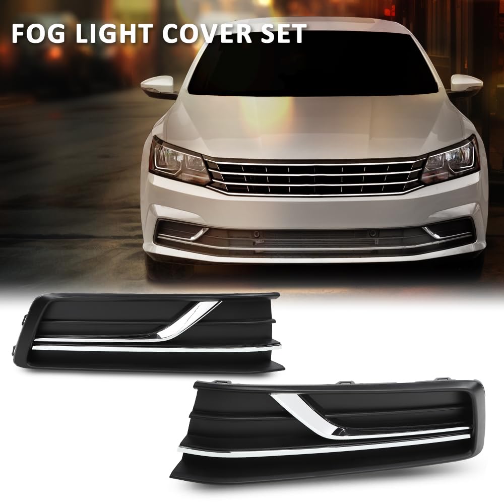 G-PLUS Bumper Lower Fog Light Cover Right and Left Side Compatible with Volkswagen Passat 2016-2019 561854661LRYP, 561854662GRYP, VW1038145, VW1039145