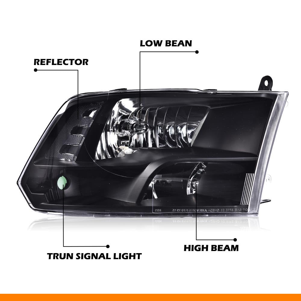 G-PLUS Headlights Headlamps Fit Dodge Ram 1500 2500 3500 2009-2012(New Body),Only Fit Factory Quad, Clear Lens Black Housing Clear Reflector,faros delanteros Assembly