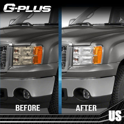 G-PLUS Front Headlight Lenses Cover Compatible with 2007-2013 GMC Sierra 1500 2500HD 3500HD,Left & Right Side Replacement Pair (Clear Lens)