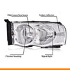 G-PLUS Headlights Assembly, Compatible with Dodge Ram 1500 2500 3500 2002 2003 2004 2005 Bumper Headlamps, Clear lens Chrome Housing Clear Reflector