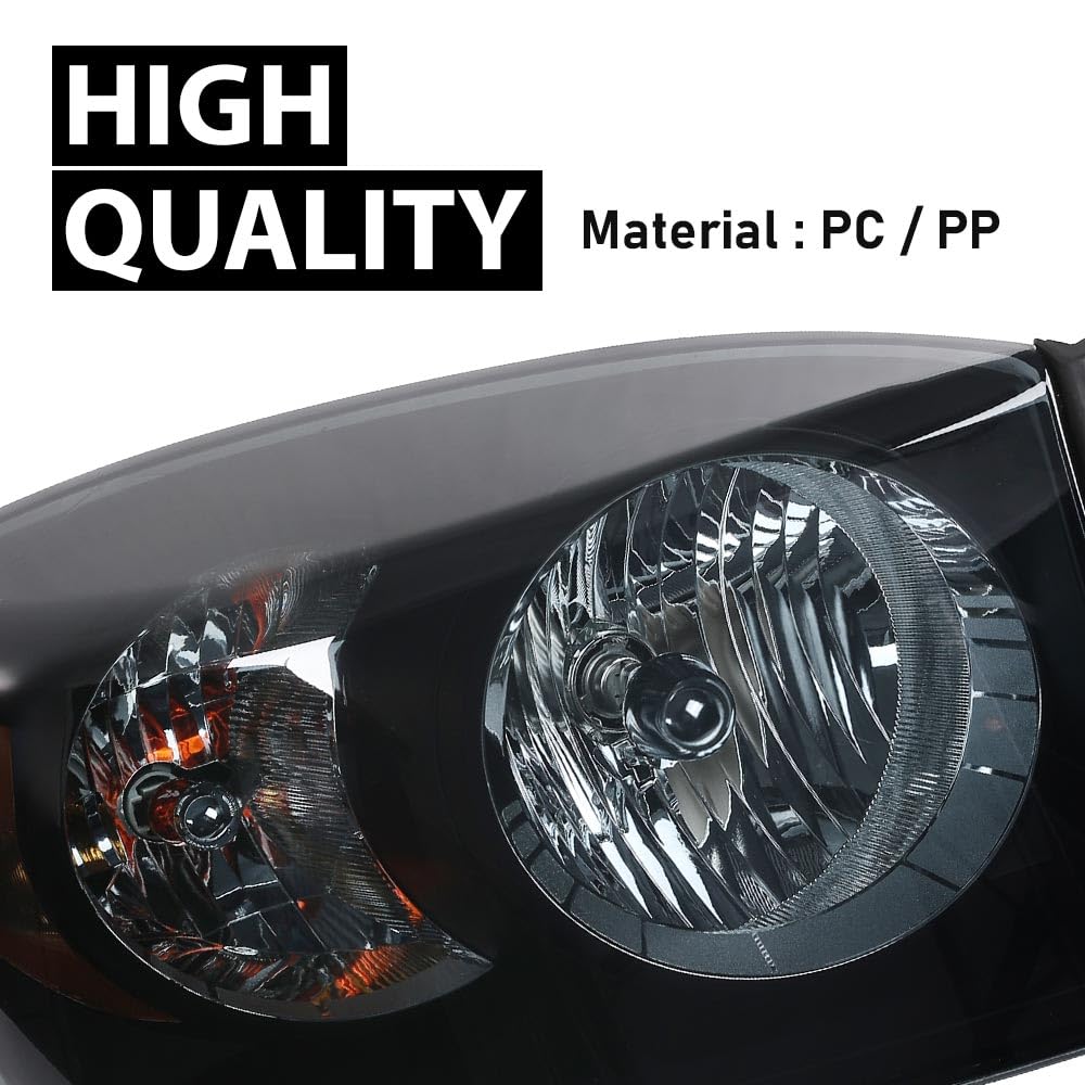 G-PLUS Headlights Assembly Left and Right Side Compatible with Dodge Ram 1500 2006-2008/Fit Dodge Ram 2500 3500 2006-2009 Smoke Lens Black Housing Amber Reflector 68003125AD 68003124AD