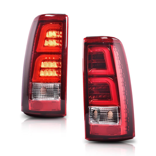 G-PLUS LED Tube Tail Lights Fit Chevy Silverado 1500 2500 & HD 99-02/Fit GMC Sierra 1500 2500&HD 99-06,Driver & Passenger,Brake Lamps Red/Chrome w/White light Bar Luces Traseras Faros TraserosAssembly