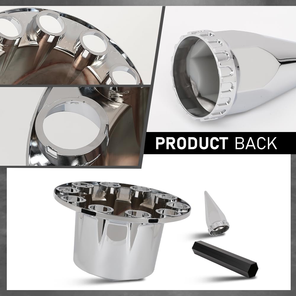 G-PLUS Rear Wheel Cover Axle 33mm Spiked Hub Cover Kit Removable Caps Compatible with Semi-Trucks 22.5" and 24.5" Wheels ABS Chrome Semi Truck Hub Covers
