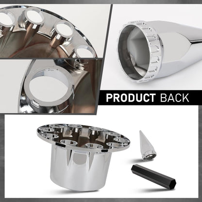 G-PLUS Rear Wheel Cover Axle 33mm Spiked Hub Cover Kit Removable Caps Compatible with Semi-Trucks 22.5" and 24.5" Wheels ABS Chrome Semi Truck Hub Covers
