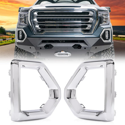 G-PLUS Front Fog Light Outer Bezel Cover Chrome Set Compatible with GMC Sierra 2019 2020 2021 Denali SLT AT4 84176753 84176752 Left&Right