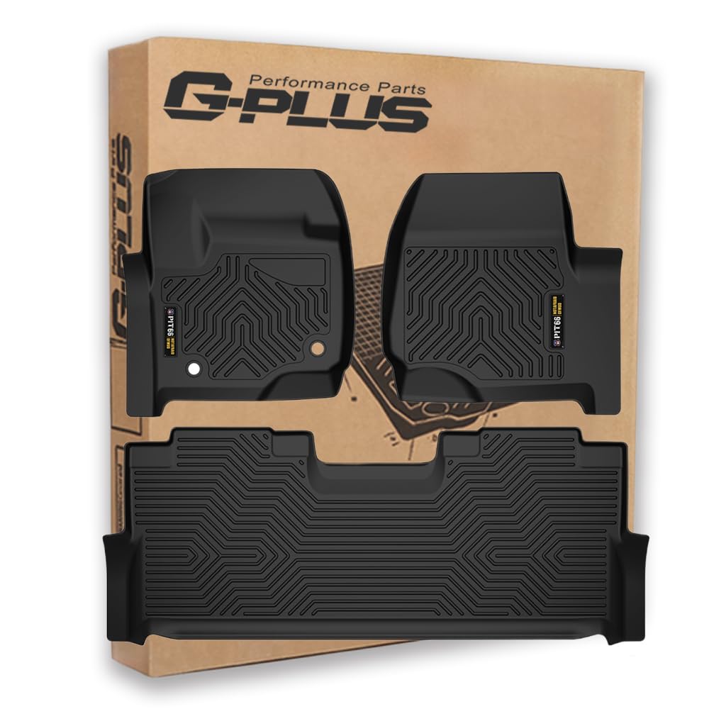 G-PLUS Floor Mats Compatible with Ford F250 F350 F450 Super Duty Crew Cab 2017 2018 2019 2020 2021 2022 2023 2024, TPE 1st & 2nd Row Cargo Liners 3 Piece Black