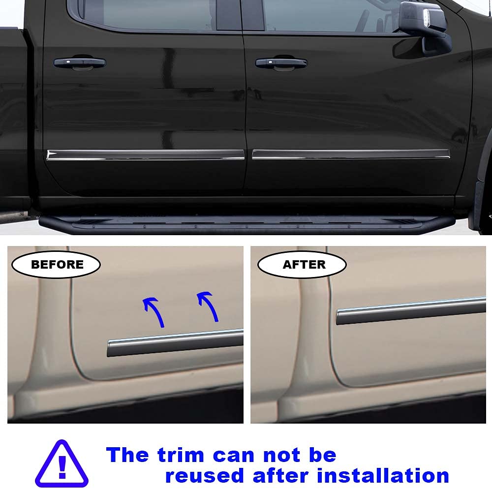 G-PLUS Body Side Molding Trim 1/18" Compatible with 2014-2018 Chevy Silverado/GMC Sierra Crew Cab,4pcs (Silver)