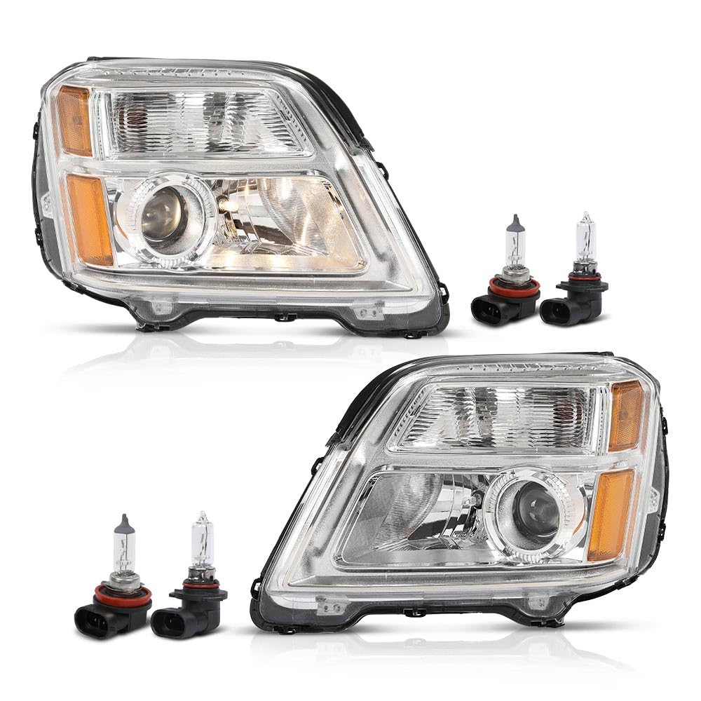 G-PLUS Projector Headlights Left & Right Side Compatible with GMC Terrain (submodel: SLE, SLT) 2010-2015 Not Fit for Denali Models Clear Lens Chrome Housing Bumper Headlamps,faros delanteros