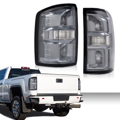 G-PLUS Tail Lights W/obulbs Compatible with GMC Sierra 1500 2014-2018, Fit GMC Sierra 2500 HD 3500 HD 2015-2019, Smoke Lens Luces Traseras Rear Brake Lamps Assembly