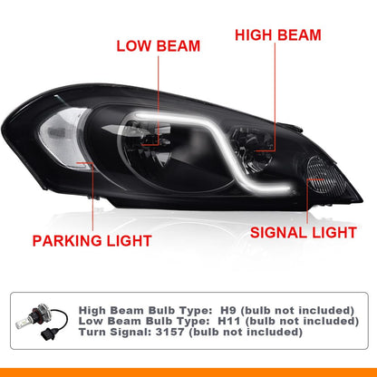 G-PLUS LED Headlights Assembly Fit Chevy Monte Carlo 2006 2007/Chevy Impala 2006-2013/Chevy Impala Limited 2014-2016 DRL Corner Headlamps Smoky Lens Black Housing Clear Reflector,faros delanteros