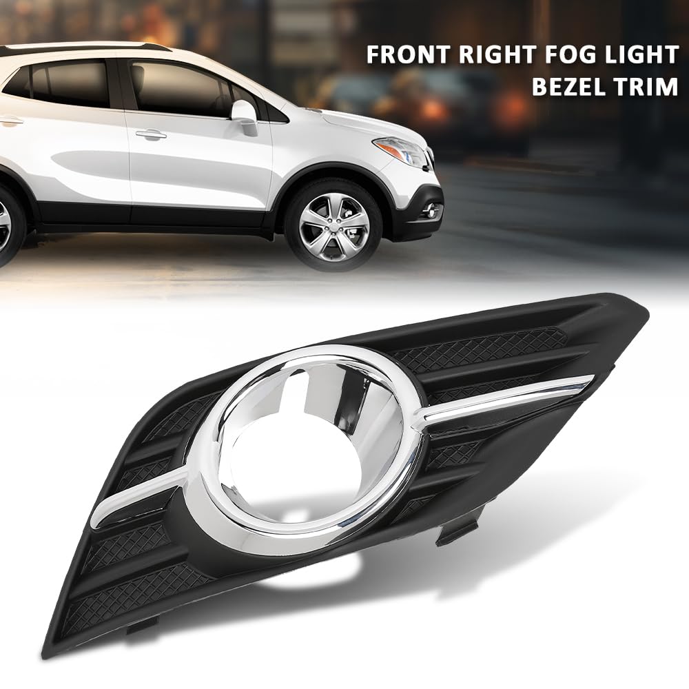 G-PLUS Front Right Passenger Side Bumper Fog Light Bezel Trim Compatible with Buick Encore 2013 2014 2015 2016 GM1038173, 95470237 Chrome Black